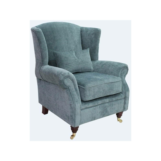 Wing Chair Fireside High Back Armchair Chelsea Sky Fabric