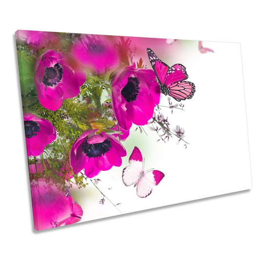 Floral Butterflies Flowers Wrapped Canvas Art Print