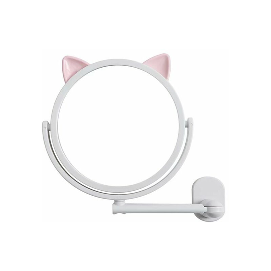 Cartoon non-marking mirror mirror wall mirror punching free makeup mirror bathroom round mirror telescopic mirror, white