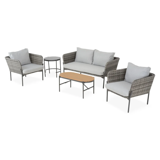 Set Sofa 2 Seater, 2 Armchairs, Coffee Table And Round Table Lille Brown/grey