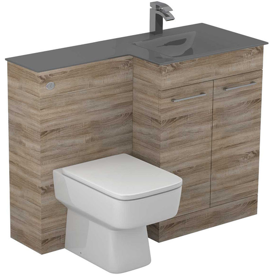 Wholesale Domestic - Venice Square Grey Glass 1100mm Right Hand 2 Door Bordalino Oak Vanity Unit Toilet Suite - Bordalino Oak