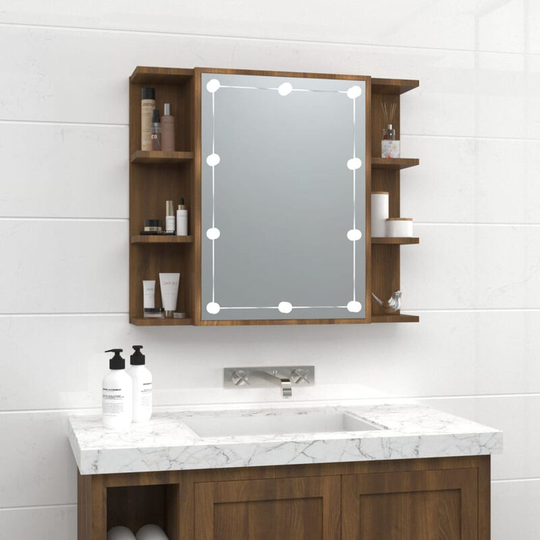 Mirror Cabinet with led Brown Oak 70x16.5x60 cm