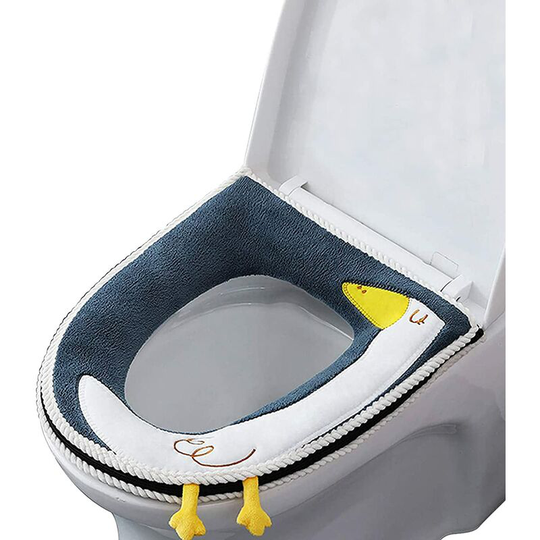 1 Pieces Household Waterproof Toilet Seat, Universal Toilet Seat with Zipper, Warmer Pad, for Most Toilets(No Stickers) Blue , White