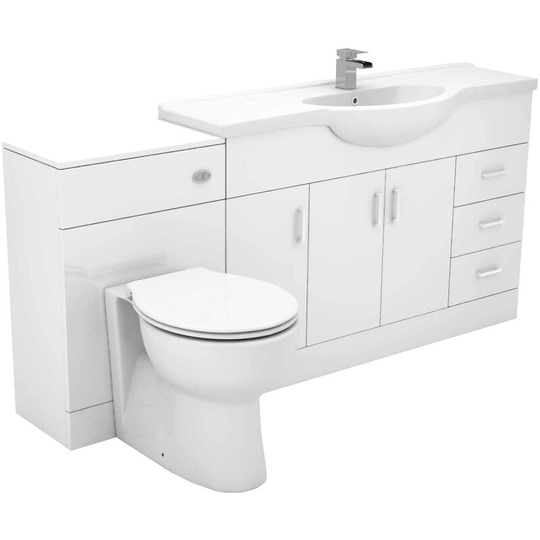 Wholesale Domestic - Alexander James Gloss White 1700mm 3 Door 3 Drawer Vanity Unit Toilet Suite - White