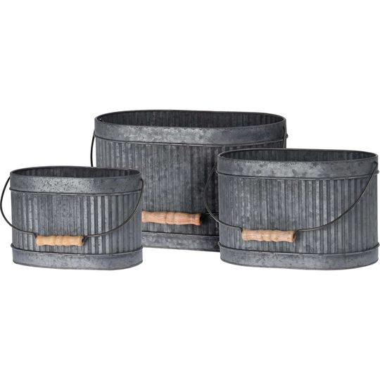 Set Of 3 Oval Steel Planters