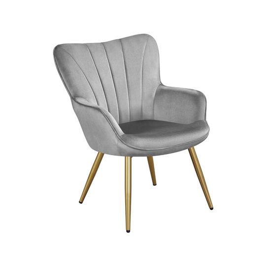 Modern Curved Back Velvet Accent Chair Upholstered Armchair, Light Gray - light gray - Yaheetech