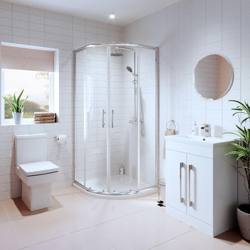 Royan Bathroom Suite with Luxura Quadrant Enclosure 900mm & Aurora Vanity Unit 600mm