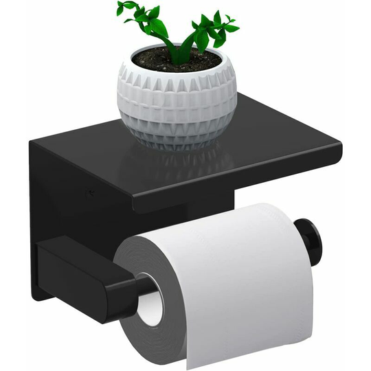 Sus 304 Stainless Steel Roll Paper Holder No Drilling Toilet Paper HolderBlackToilet Paper Holder Paper Dispenser with Shelf Adhesive Glue and Wall