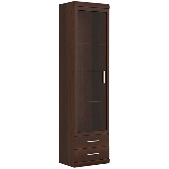 Avison Tall Glazed 1 Door 2 Drawer Narrow Cabinet - Brown