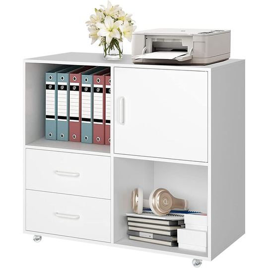 Rolling Office File Cabinet, Filing Cabinets 2 Drawers with Shelf and Wheels, Mobile Printer Organiser Open Compartment - Gizcam