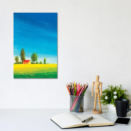 Beautiful House On Green Meadow - Memorabilia on Canvas