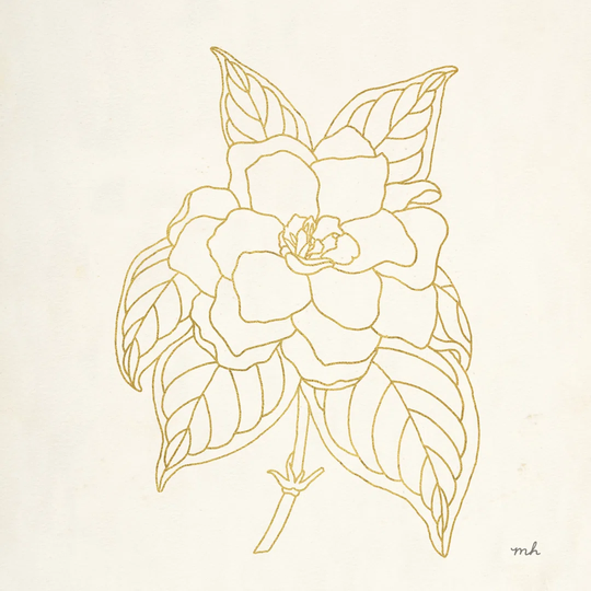 Gold Gardenia Line Drawing Crop by Moira Chocolate - Wrapped Canvas Graphic Art