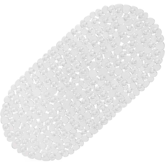Non-Slip Clear Pebble Bath Mat with Suction Cups, Drainage Holes for Bathroom Showers, Tub, Machine Washable, bpa, Latex Free Shower Mat, Oval 27 x