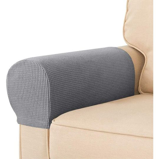 Set of 2 armrest covers in waterproof non-slip elastane stretch fabric for armchairs, sofas, recliners (light gray) Soekavia