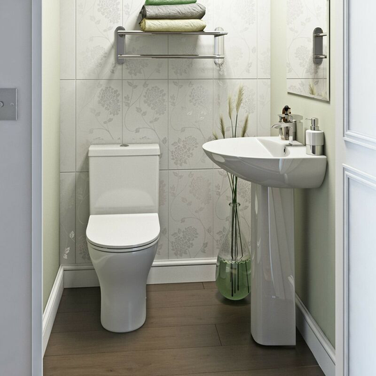 Derwent round complete cloakroom suite with full pedestal basin 550mm - White - Orchard
