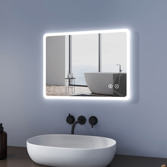 Led Bathroom Mirror 60x45cm with Touch, Demister, Bluetooth & Shaver socket, Vertical Horizontal Wall-Mounted Illuminated Vanity Mirror - 60x45x3.7cm