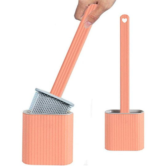 Flexible Silicone Toilet Brush, Flat Toilet Brush, Quick Dry Toilet Brush, Hanging Toilet Brush, Silicone Toilet Brush with Holder (Red)