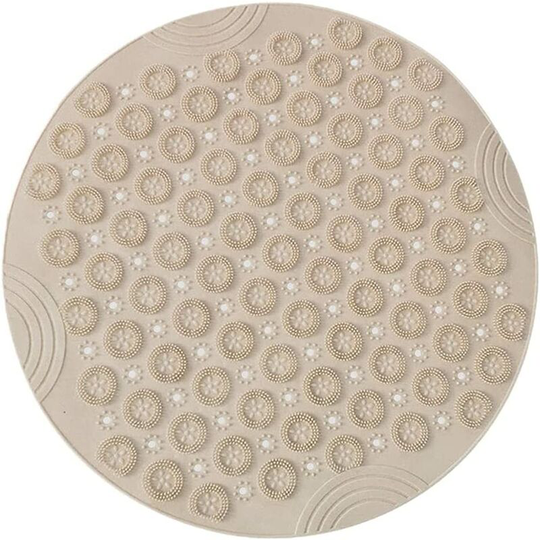 Perlerare - Round Massage Bath Mat Non-Slip Shower Mat Bathroom Mat with Drainage Holes and Suction Cup, 55x55cm, Khaki