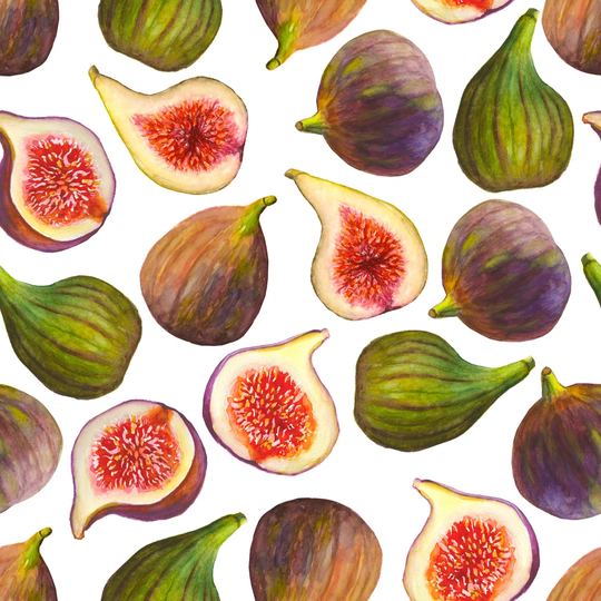 Watercolour Seamless Pattern Figs Fruits on White Background - Wrapped Canvas Graphic Art