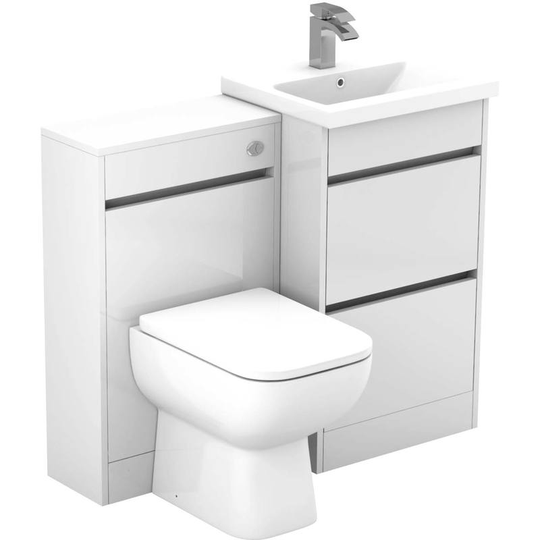 Wholesale Domestic - City Gloss White 1000mm 2 Drawer Vanity Unit Toilet Suite - White Gloss
