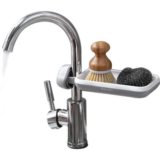 Kitchen Sponge Holder Soap Organizer Rotatable Faucet Storage Rack Sink Caddy Sponge Holder - Grey