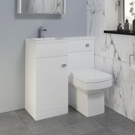Aurora Toilet & Basin Vanity Unit Combination with Door - Gloss White 900mm Left Hand