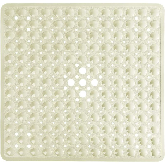 21 x 21 In Shower Mat for Bathtub, Non-Slip with Drain Holes Machine Washable, Beige
