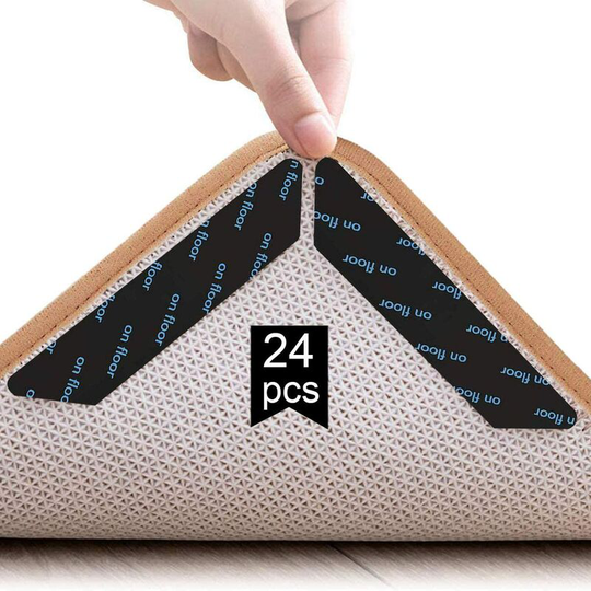 Gift - Rug Grippers, 24 Pcs Anti Slip Rugs, Anti Curling Carpet Grippers Corner, Anti Curling Non Slip Rugs, Reusable Non Slip Rug Sticker for