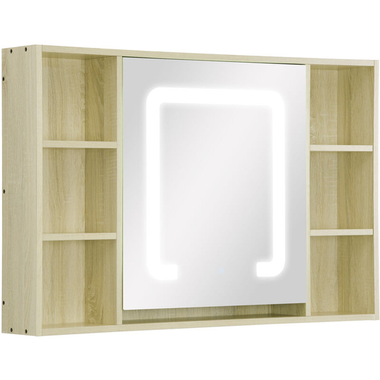 Led Bathroom Mirror Cabinet Wall-Mounted w/ Adjustable Shelves Natural - Oak - Kleankin
