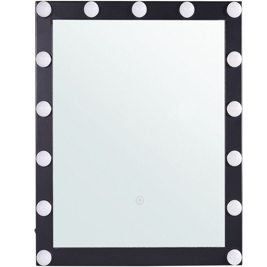 Beliani - Glam Rectangular Wall Vanity Mirror Black Frame led Light Bulbs Odenas - Black
