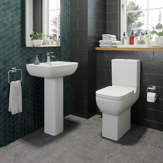 Affine - Bathroom Cloakroom Suite Comfort Height Toilet wc & Basin Sink Full Pedestal Set - White
