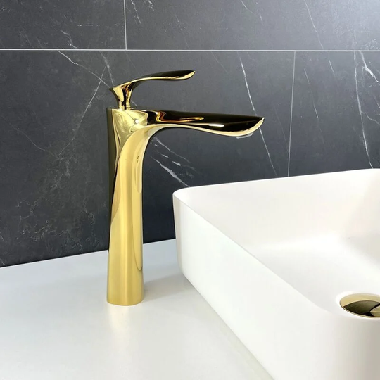 Kroos - Sophisticated tall sink faucet in solid golden brass