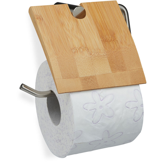 Bamboo Toilet Paper Holder, Wooden Loo Paper Holder, Wall-Mountable, HxW 16x16.5 cm, Brown - Relaxdays