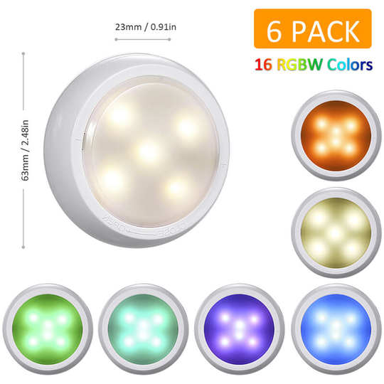 6pcs Under Cabinet Lights with Remote Control Battery Powered & usb Charging rgbw led Cupboard Lamp - Tomshine