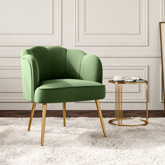 Modern Frosted Velvet Shell Accent Armchair, Green - Livingandhome