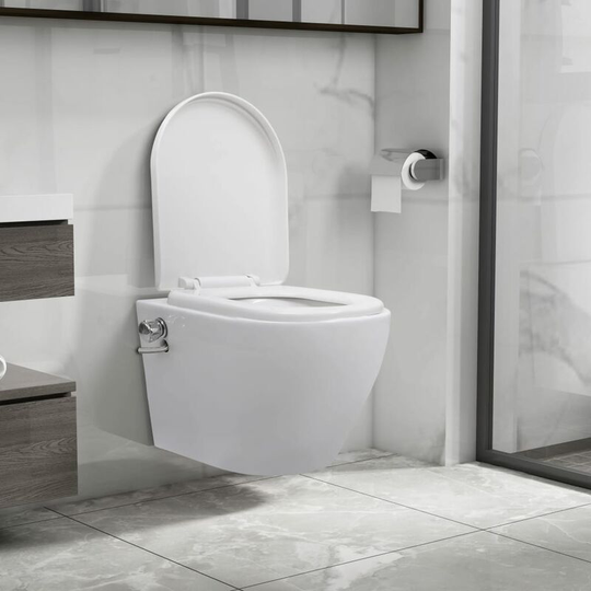 Wall Hung Rimless Toilet with Bidet Function Ceramic White - White