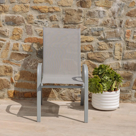 Barons Home Garden Chairs, Outdoor Chairs For Garden, Terrace, Balcony, Veranda, Pool, Metal And PVC, Startable Chairs, Gray Color, 4 Pieces