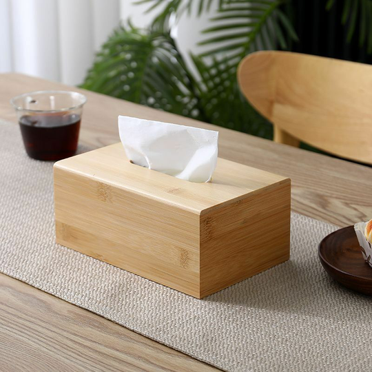 Rectangular Bamboo Tissue Box Cover, Dryer Bed Sheet Frame, Bedside Table for Cosmetics and Glasses Storage, Home Office Desk Organizer (Primary