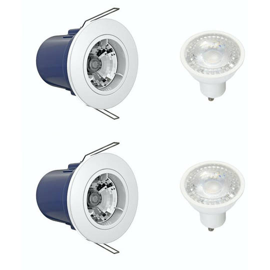 Fixed fire rated downlight pack of 2 with warm white bulbs in white - White - Forum