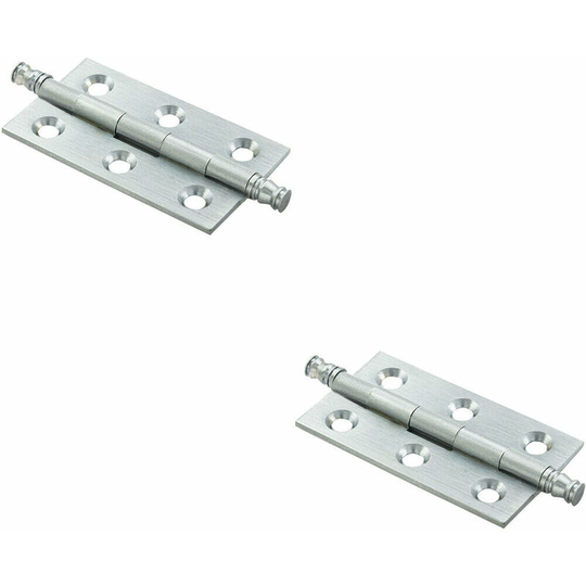 2x pair 64 x 35 x 2mm Finial Cabinet Hinge Satin Chrome Decorative Cupboard