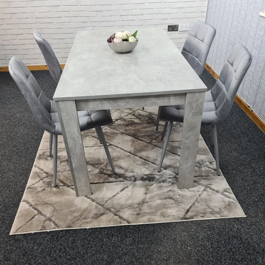 Stone Grey Effect 117Cm Dining Table With 4 Black Or Grey Tufted Velvet Chairs