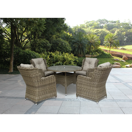 Vandeventer 4 Seater Dining Set with Cushions and Parasol