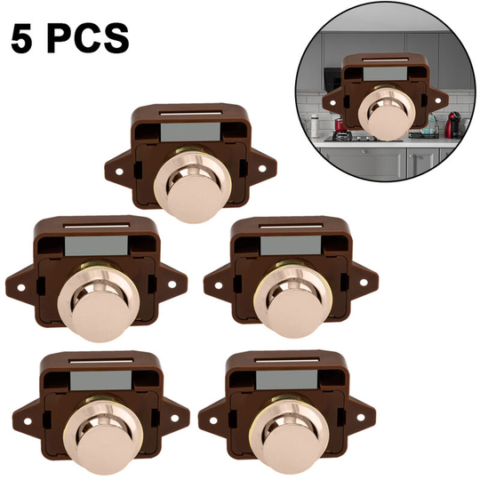 Push Button Door Lock Latch Kit - 5 Pieces Keyless for Cabinet, Cabinet Door, Boat, Van, RV