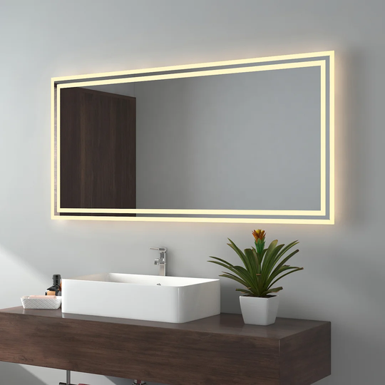 LED Bathroom Mirror 80X60cm Bathroom Mirror With Warm White And Cold White Lighting Fogproof And Button IP44