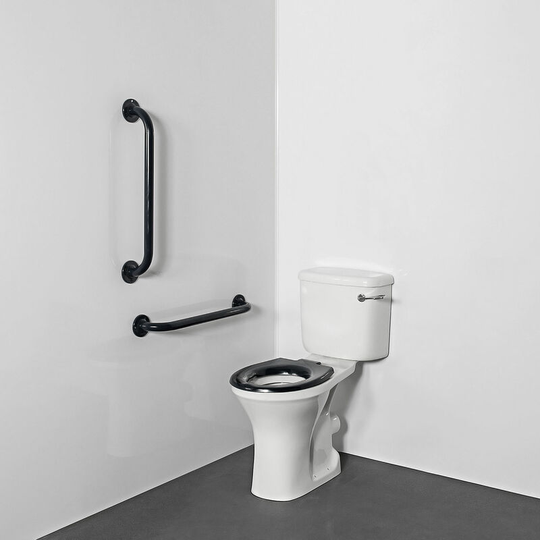 Nymas - NymaPRO Close Coupled Ambulant Doc m Toilet Pack with Exposed Fixings - Dark Grey Grab Rails
