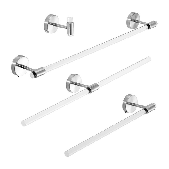 4 Piece Bathroom Accessory Hardware Set Wall Mounted, Towel Rack + Towel Bar + Toilet Paper Holder + Hook, Stainless Steel and Acrylic, Brushed