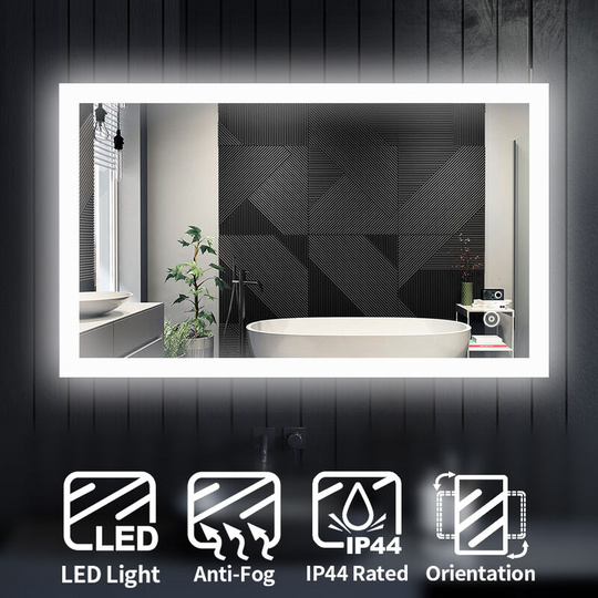 Vertical Horizontal Mirror led Illuminated Bathroom Mirror 1000x600mm Mirror with Anti-Fog, Infrared Sensor - Elegant