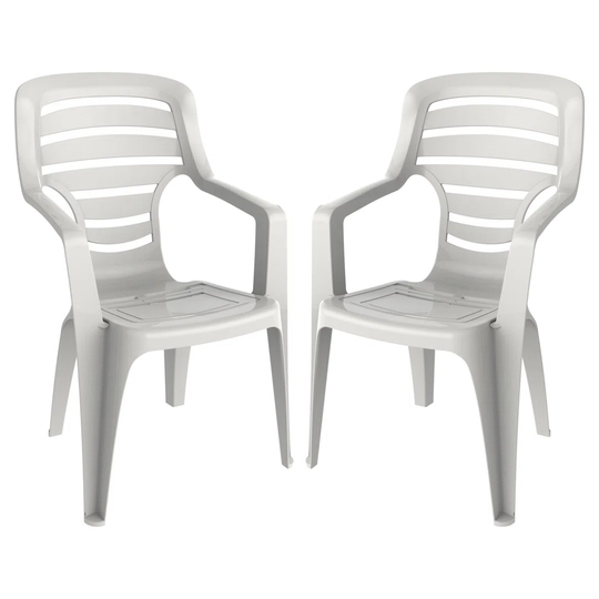 Resol Pireo Plastic Garden Dining Armchairs - 55Cm - White - Pack Of 2