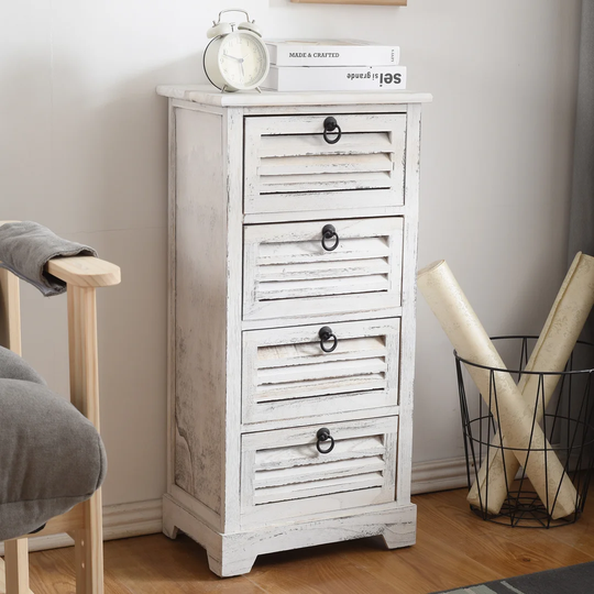 Emrick Small Cabinet, 4-Drawer Chest Of Drawers, Paulownia Wood, Black Brown Bathroom - Dimensions: 81 X 40 X 27 Cm (Hxwxd) - Art.