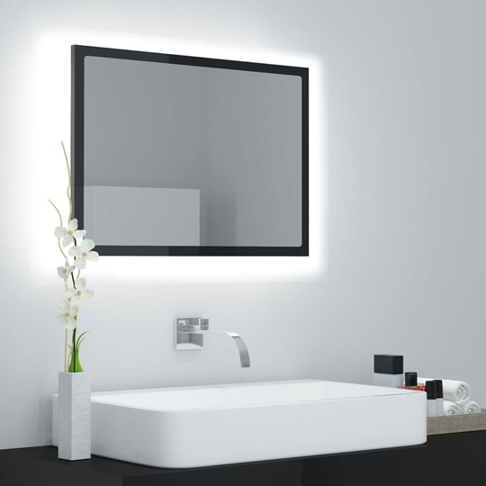 Led Bathroom Mirror High Gloss Grey 60x8.5x37 cm Chipboard